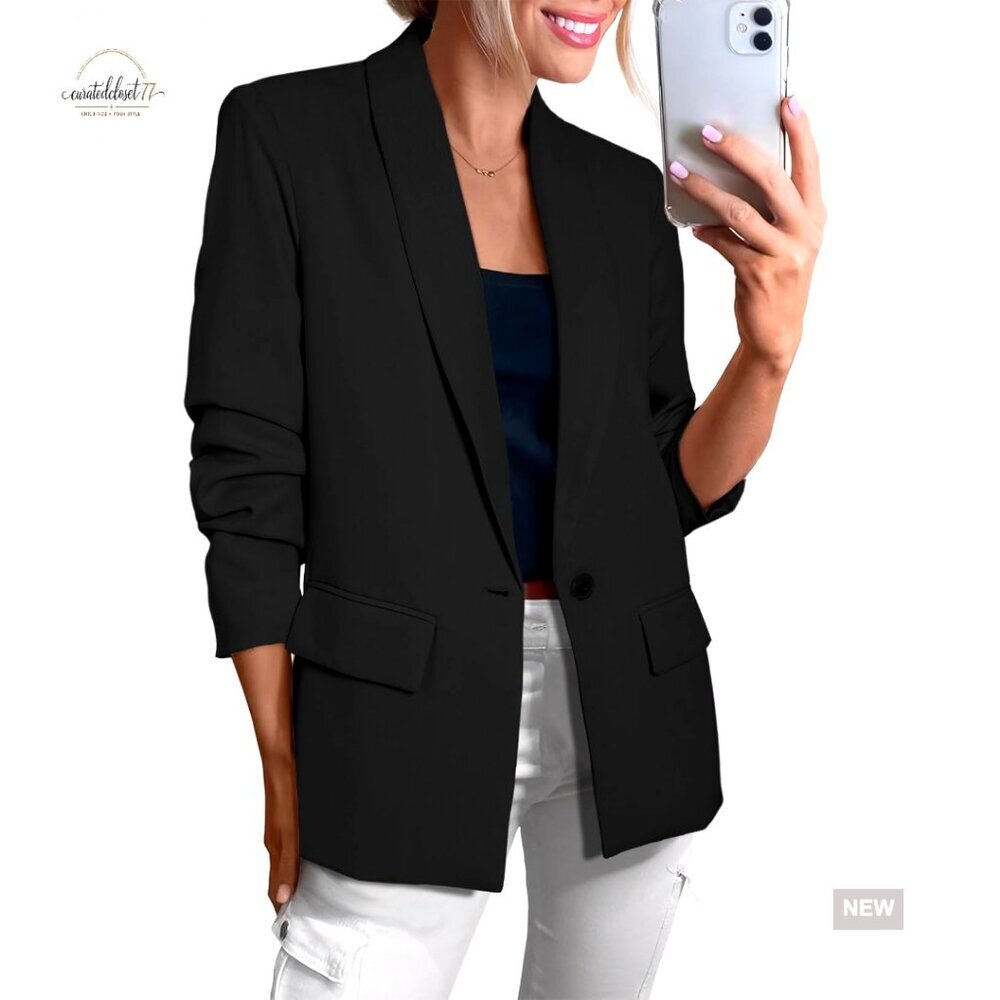 Long Sleeve Blazer Open Front Slim Fit Business Casual Office Jacket